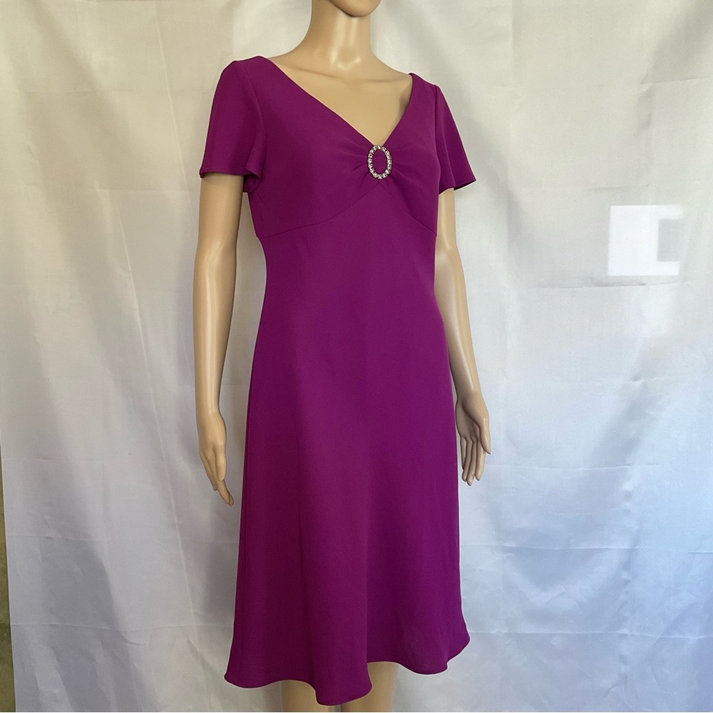 Vintage 90s Evan Picone Gathered Sheath Midi Dress Magenta Purple Pink 8